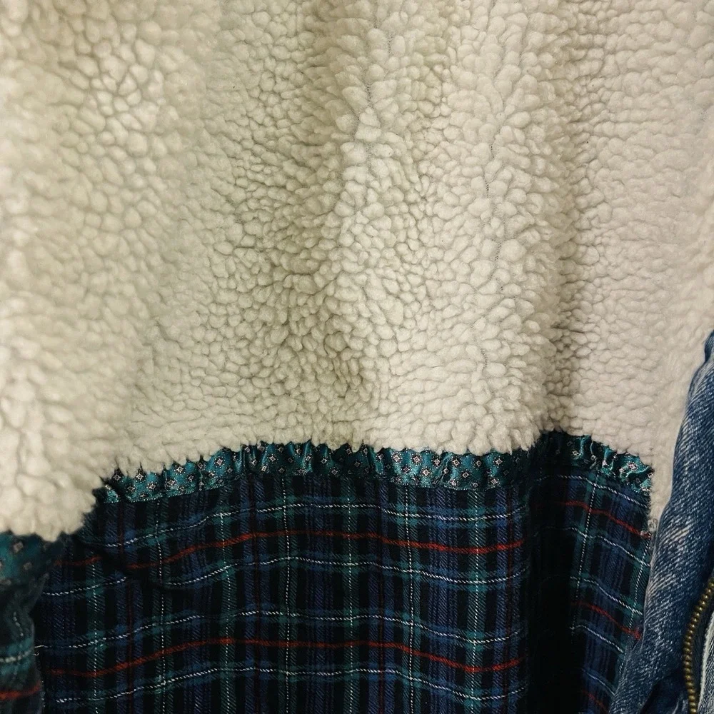 VTG Andy John's Women's Denim Sherpa Jacket Acid‎ Wash 70s 80s Retro Chic Size M